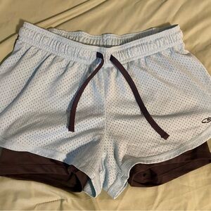 Champion Women’s Light Blue Mesh Athletic Shorts with Dark Brown Inner Layer